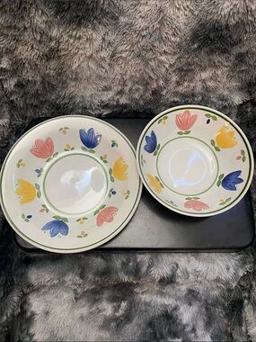 Vintage Johnson Brothers Tulip Pattern Serving Bowl and Platter - pattern Nicole